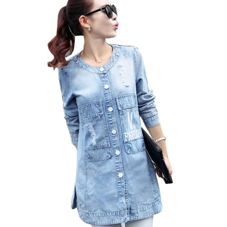 2016-Noua-Style-Women-Coats-O-Neck-Sleeve-Ripped-Denim-Long-Trench-Frayed