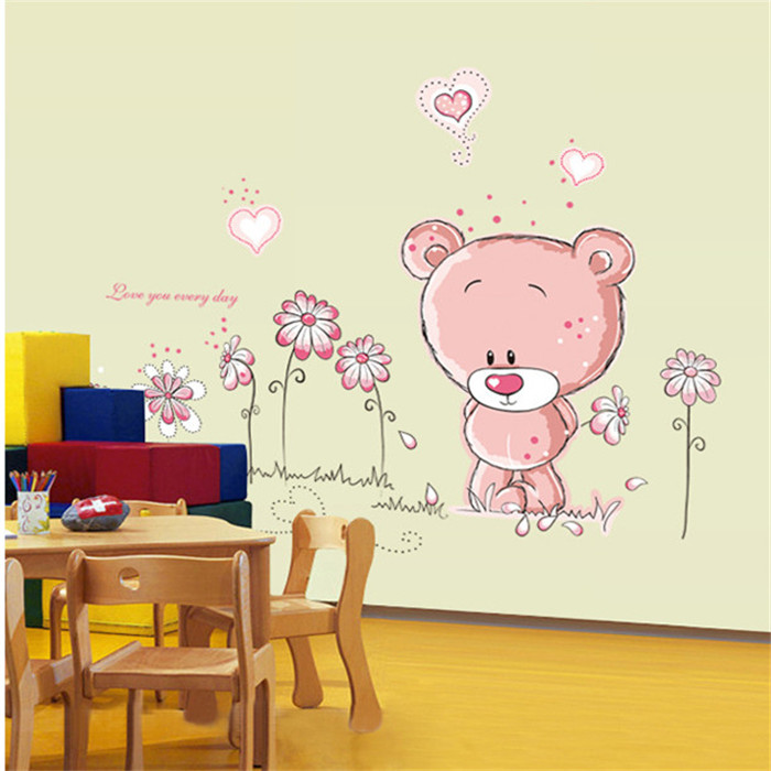 Cartoon-Bear-Flower-Glass-Vinyl-Wall-Stickers-For-Kids-Rooms-Home-Decor-Living-Sofa-Wall-Decals