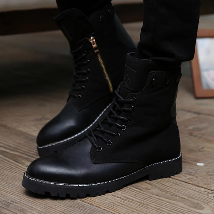 ข้อเท้าบู๊ทส์ - Botas-Masculina-2015- รองเท้าบูทหนังมอเตอร์ไซค์ร้อน - หนัง PU-Men-Winter-Winter-Fashion-Black-Men__324437661453