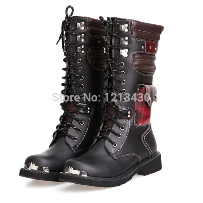 ใหม่ Cool-Male-Vintage-Metal-Male-Toe-Punk-Martin-Martin-Boots-Fashion-Men-S-Denim-Long-Calf