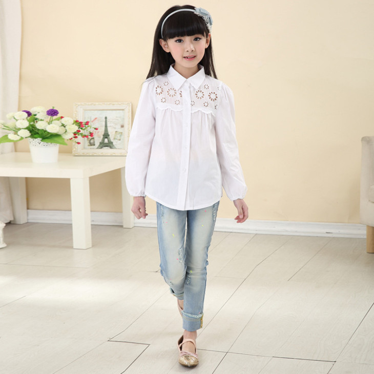 2014-new-Spring-and-autumn-children-s-shirts-girls-solid-white-and-pink-shirt-kids-casual