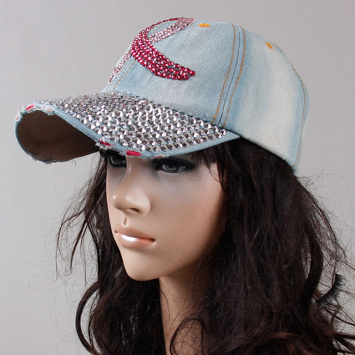 2016-Free-shipping-New-Fashion-Cotton-denim-baseball-cap-rhinestone-print-snapback-caps