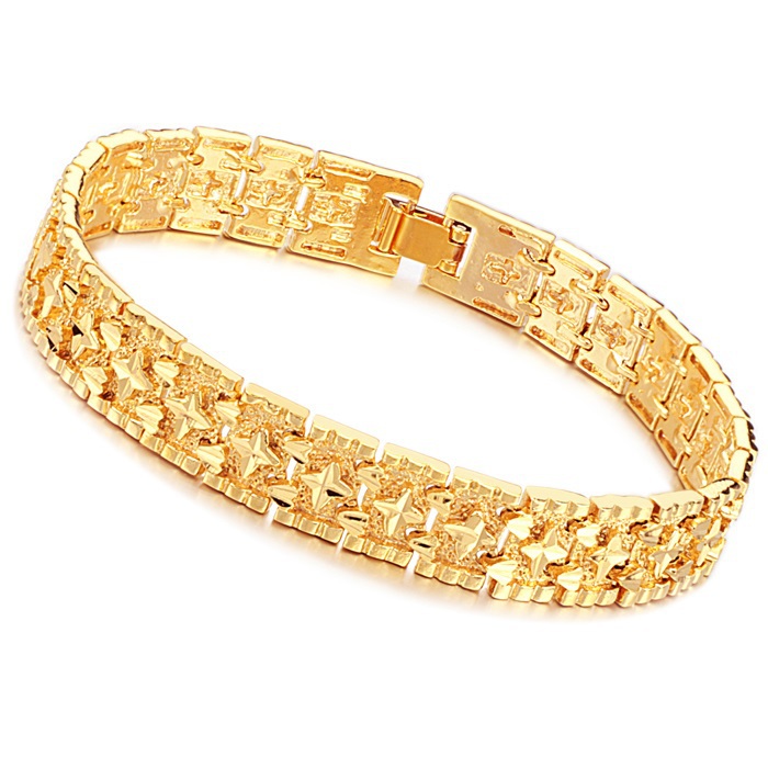 12mm-Wide-Cool-Bridegroom-s-Wedding-Jewelry-Bracelets-18K-Gold-Filled-Noble-Frosted-Bracelets-Bnagles-Star