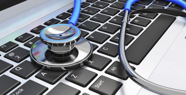 Stethoscope on laptop keyboard